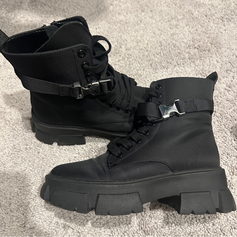 Steve Madden Black Moto Boots with Strap Accent